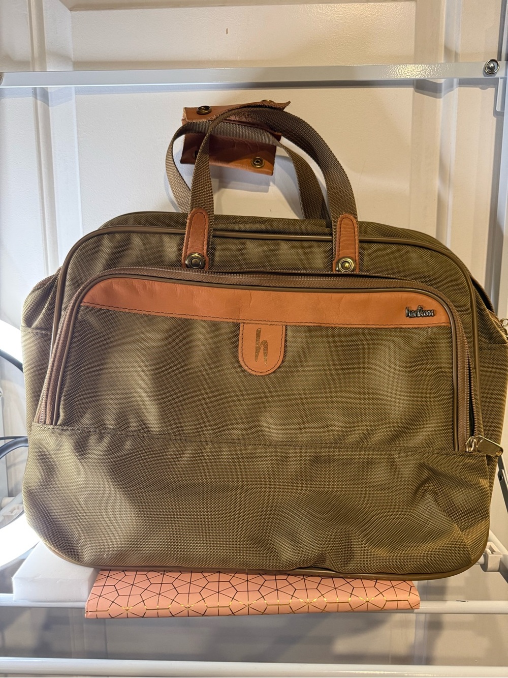 Heritage Olive and Tan Laptop Briefcase with Leather Trim